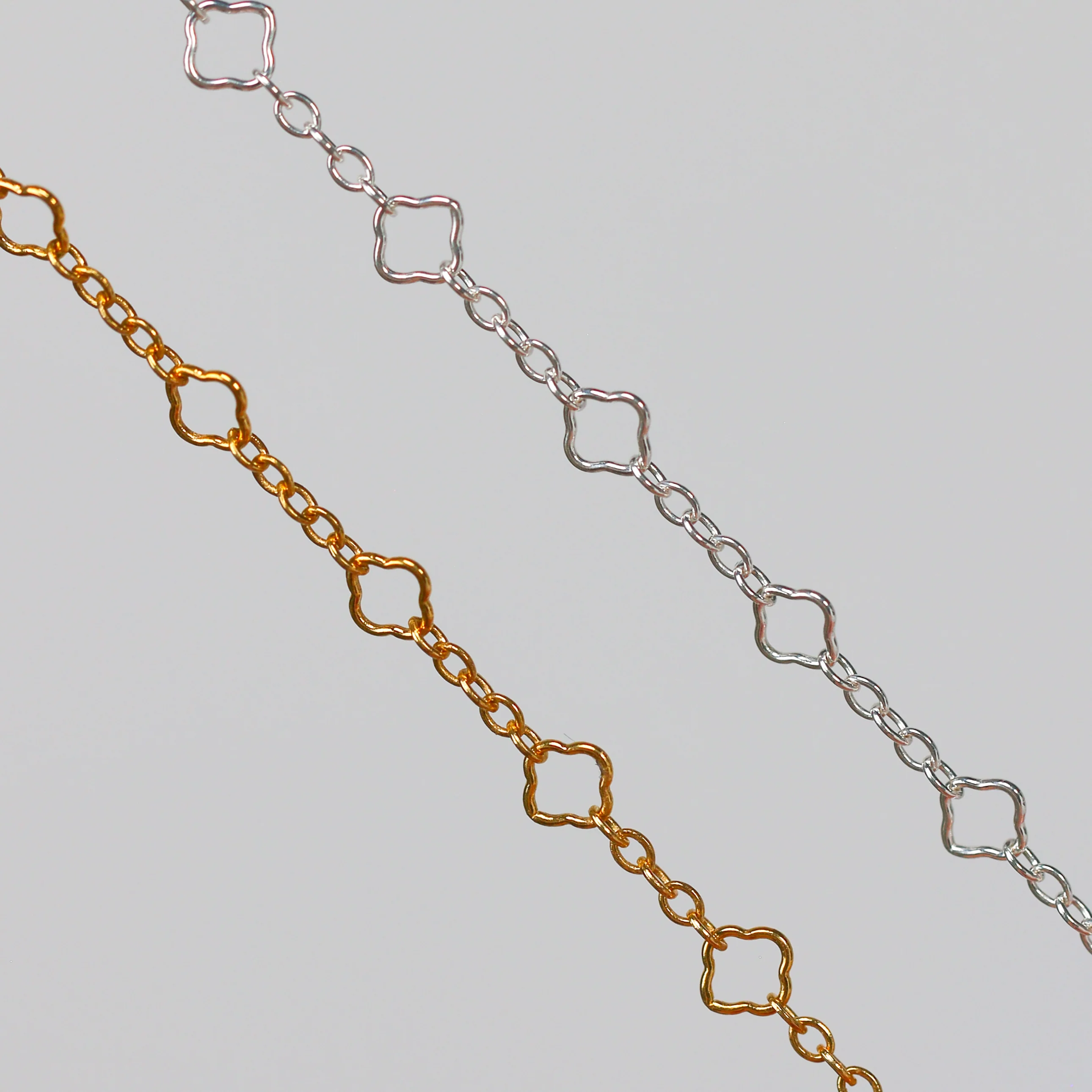 Alessia Permanent Jewelry Chain, Clover Design, Oval Links, Available in Gold Filled and Silver