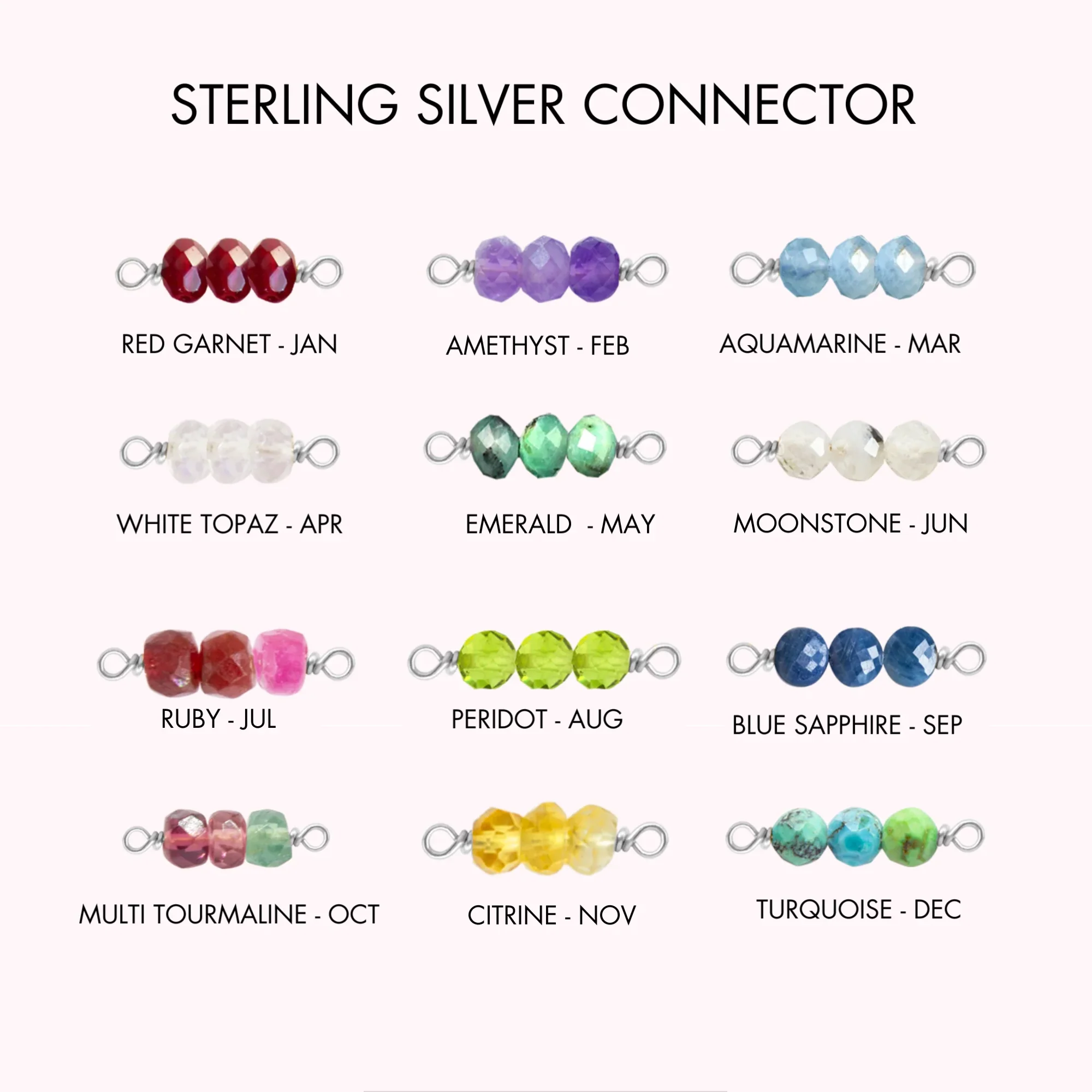 Birthstone Rock Candy Connectors | 14mm | .925 Sterling Silver - Image 2