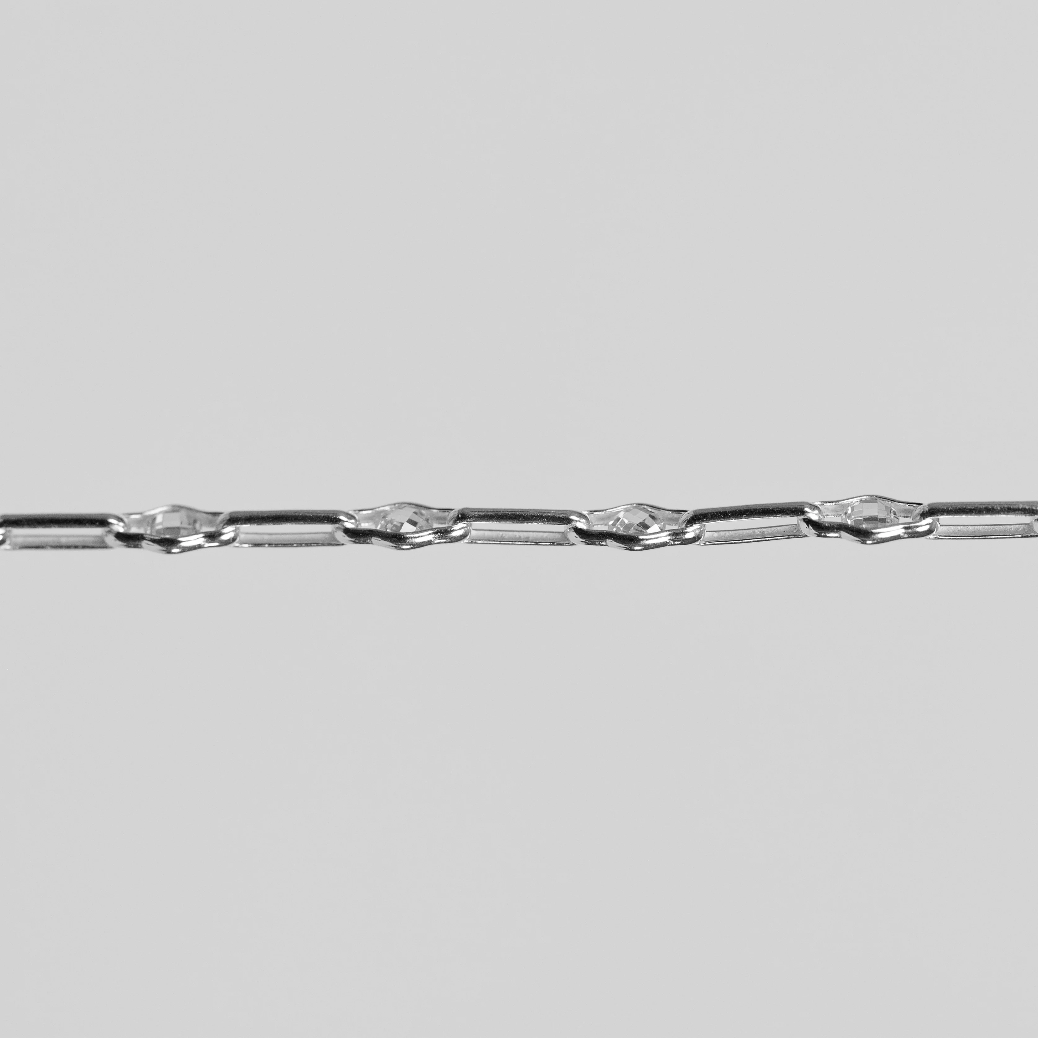Linda Permanent Jewelry Chain, Round Faceted CZ with Long Links, Available in Sterling Silver - Image 3