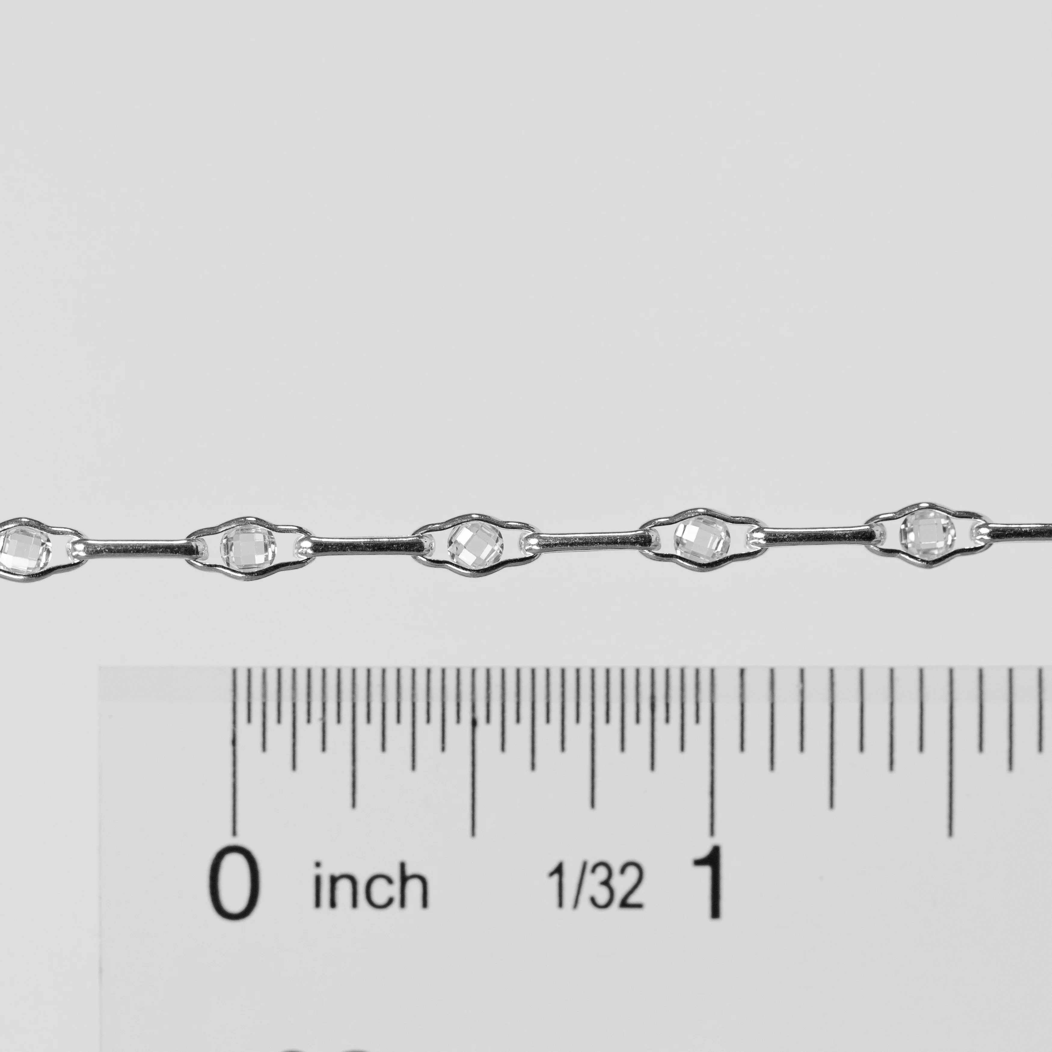Linda Permanent Jewelry Chain, Round Faceted CZ with Long Links, Available in Sterling Silver - Image 4