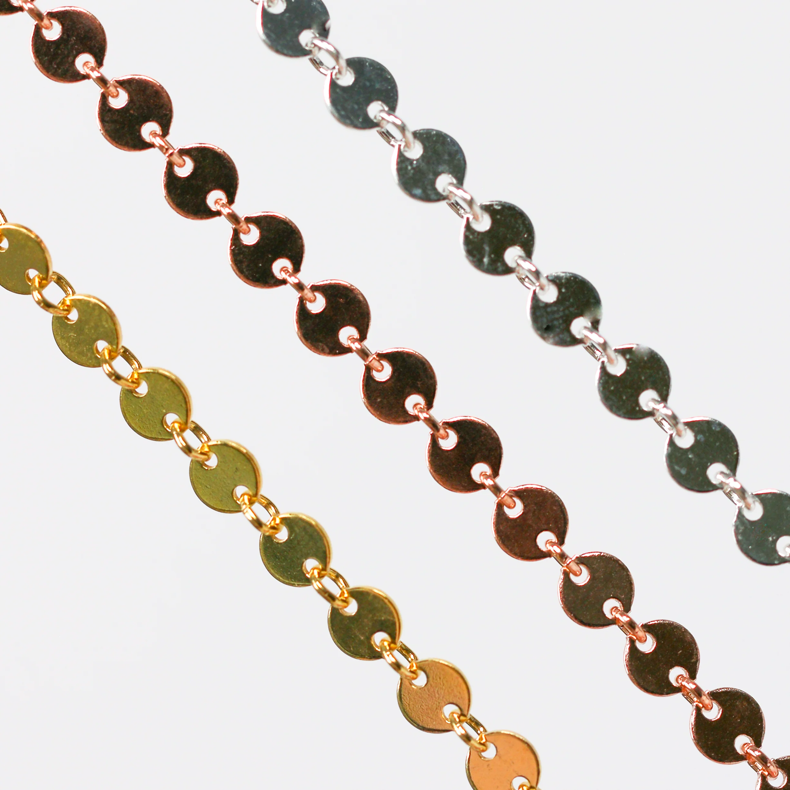 Shaylee Permanent Jewelry Chain, Disk Design, Small Round Links, Available in Gold Filled and Silver